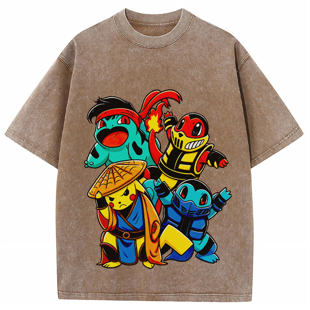 Martial‑Arts Starter Pokemon Squad Cartoon Tee | Pokemon Anime