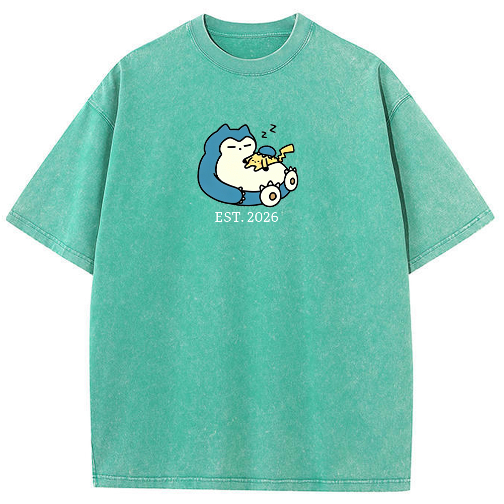 Cute Parent & Kid Snorlax Vintage Washed T-Shirt