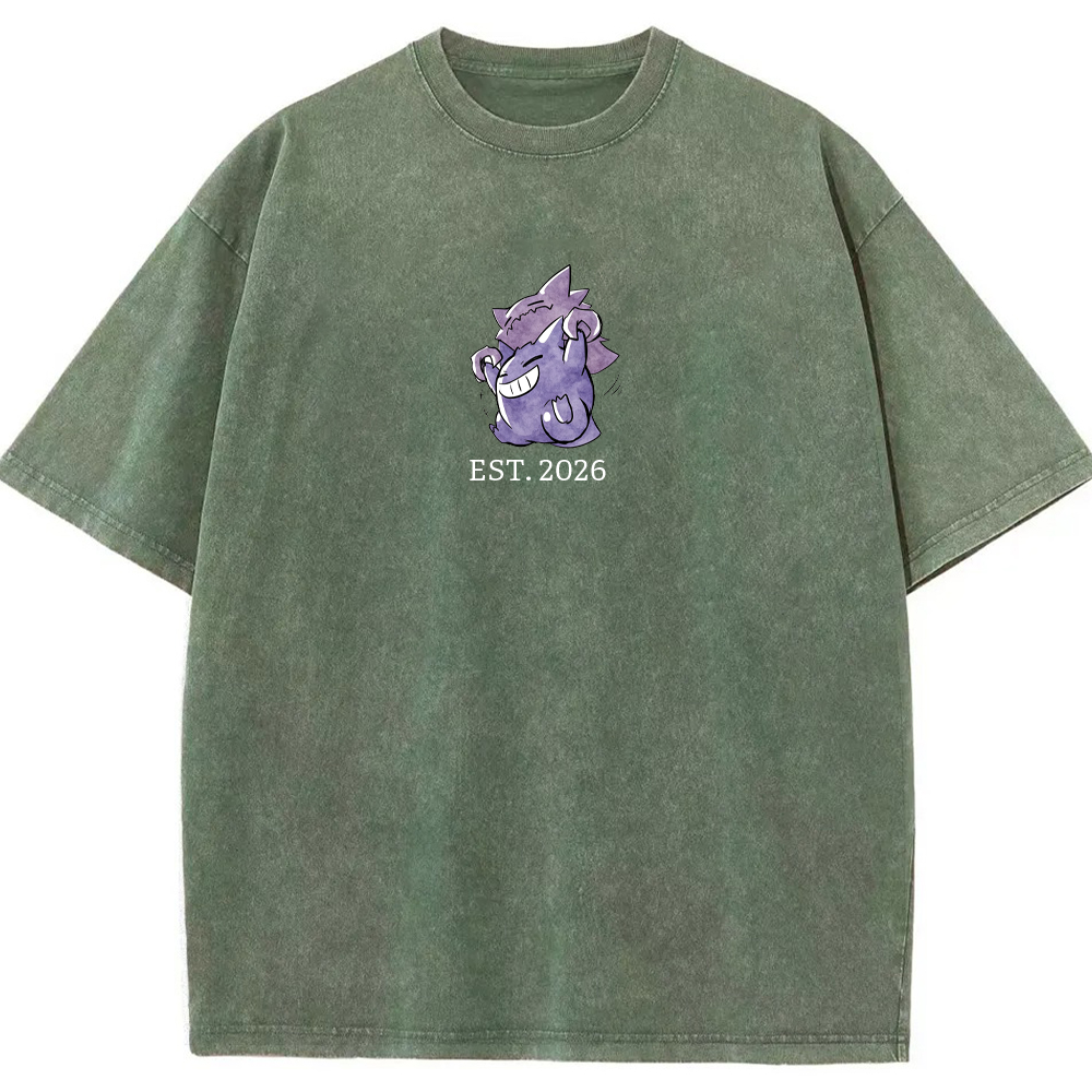Cute Parent & Kid Haunter Gengar Hug Vintage Washed T-Shirt