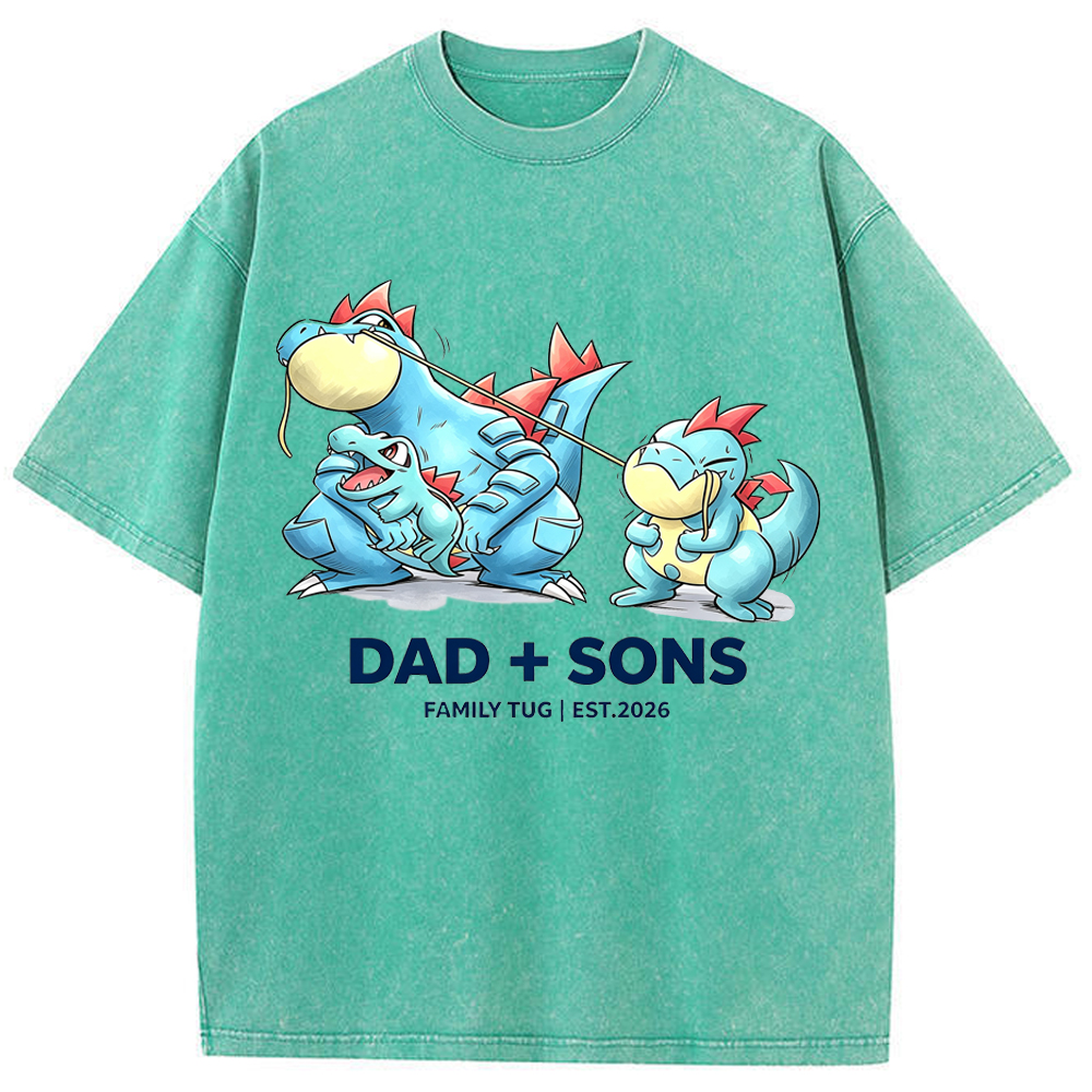 Parent & Kid Family Tug Feraligatr Evolution Group Cartoon Tee | Pokemon Anime
