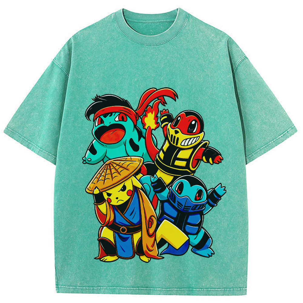 Martial‑Arts Starter Pokemon Squad Cartoon Tee | Pokemon Anime