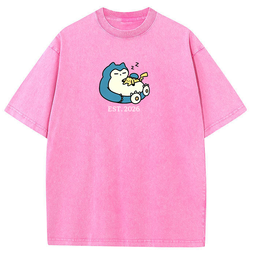 Cute Parent & Kid Snorlax Vintage Washed T-Shirt