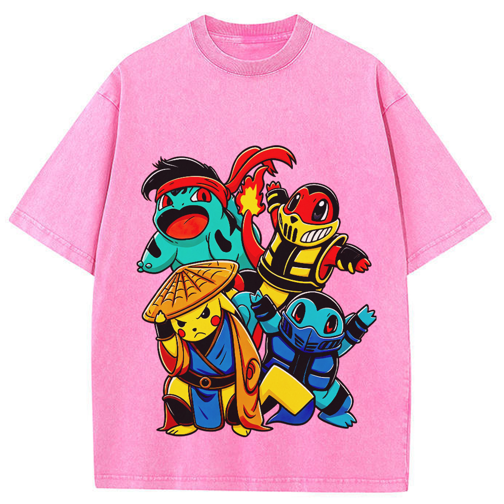 Martial‑Arts Starter Pokemon Squad Cartoon Tee | Pokemon Anime