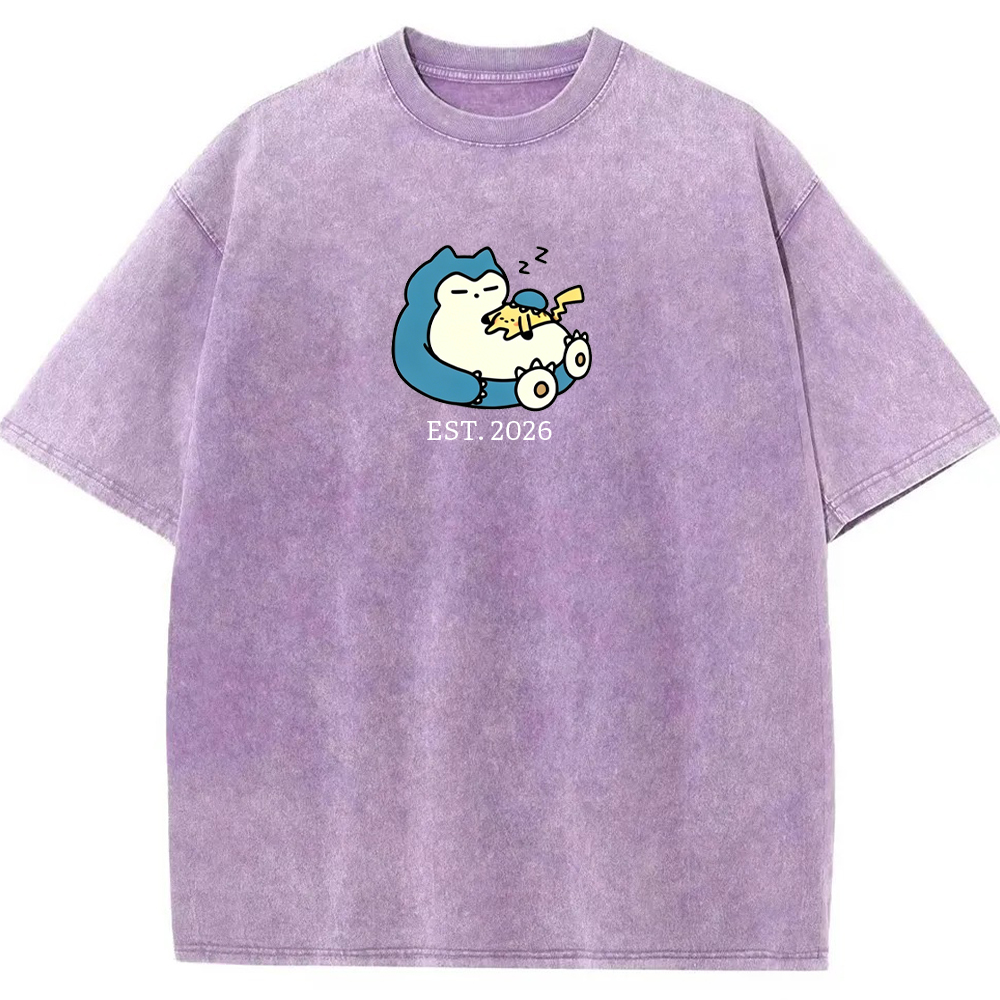 Cute Parent & Kid Snorlax Vintage Washed T-Shirt