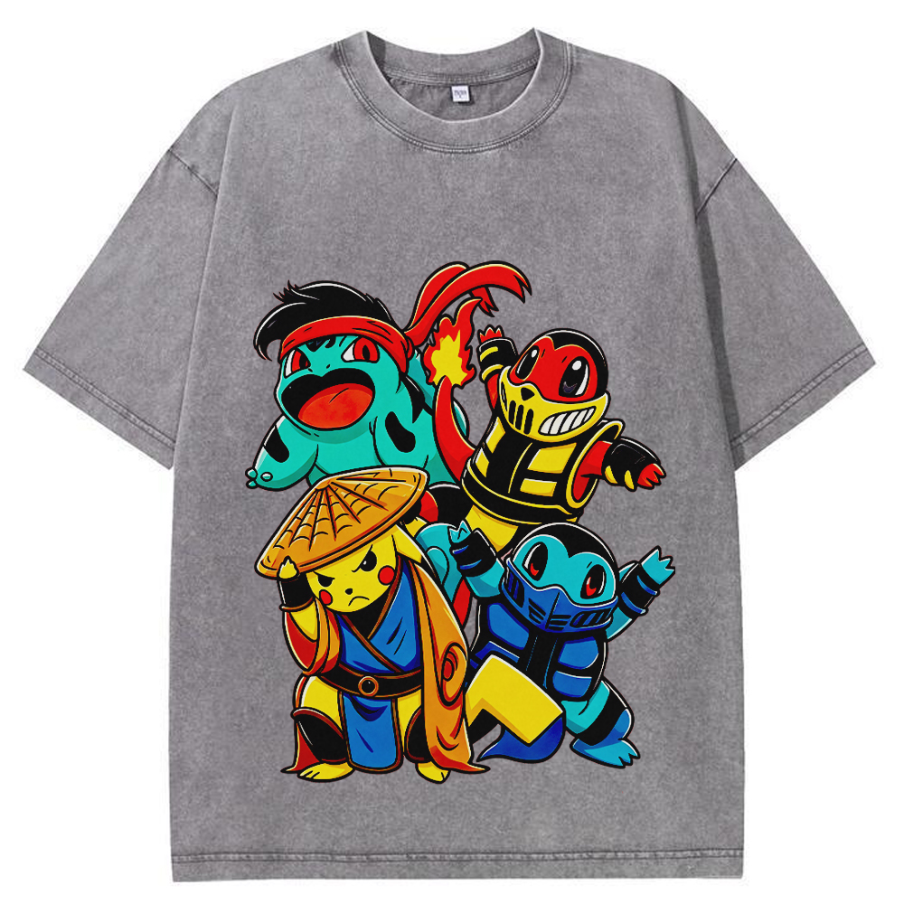 Martial‑Arts Starter Pokemon Squad Cartoon Tee | Pokemon Anime