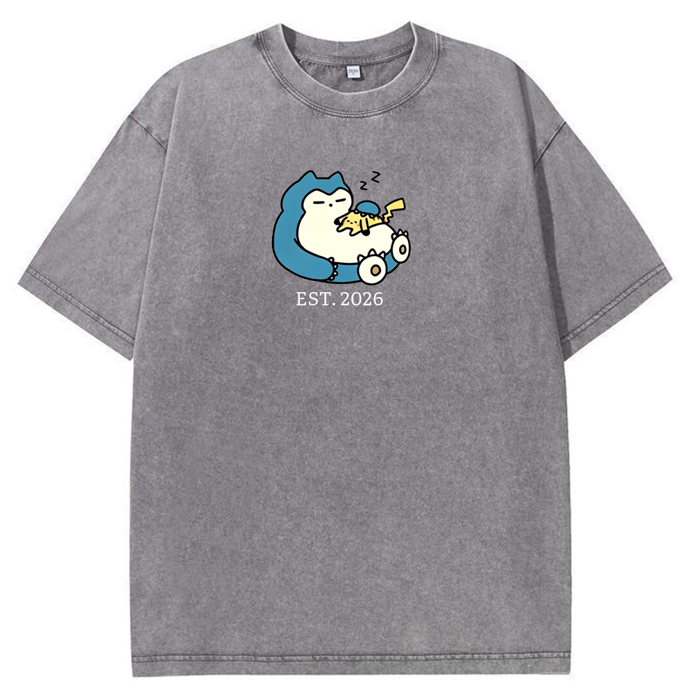 Cute Parent & Kid Snorlax Vintage Washed T-Shirt
