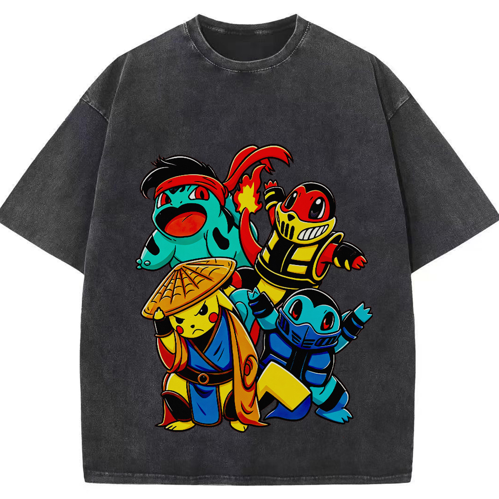 Martial‑Arts Starter Pokemon Squad Cartoon Tee | Pokemon Anime