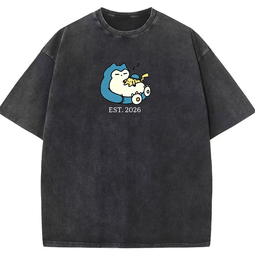 Cute Parent & Kid Snorlax Vintage Washed T-Shirt