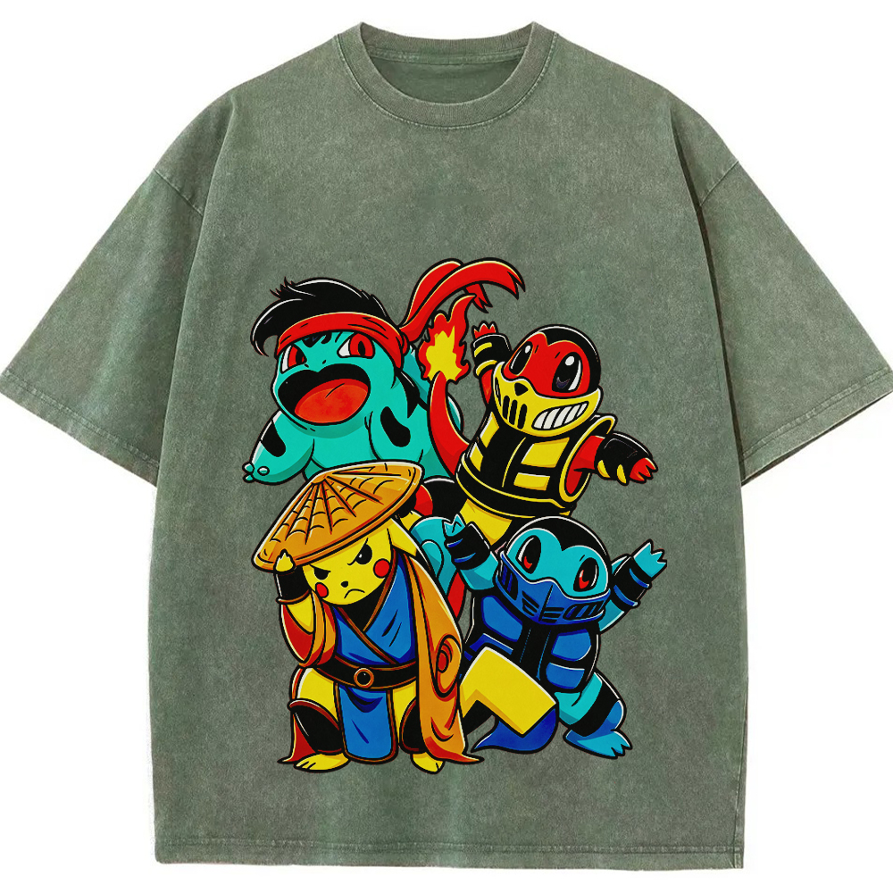 Martial‑Arts Starter Pokemon Squad Cartoon Tee | Pokemon Anime