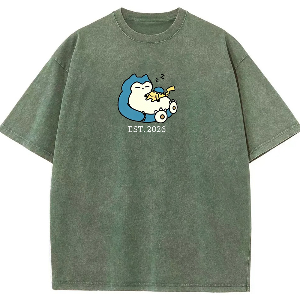 Cute Parent & Kid Snorlax Vintage Washed T-Shirt