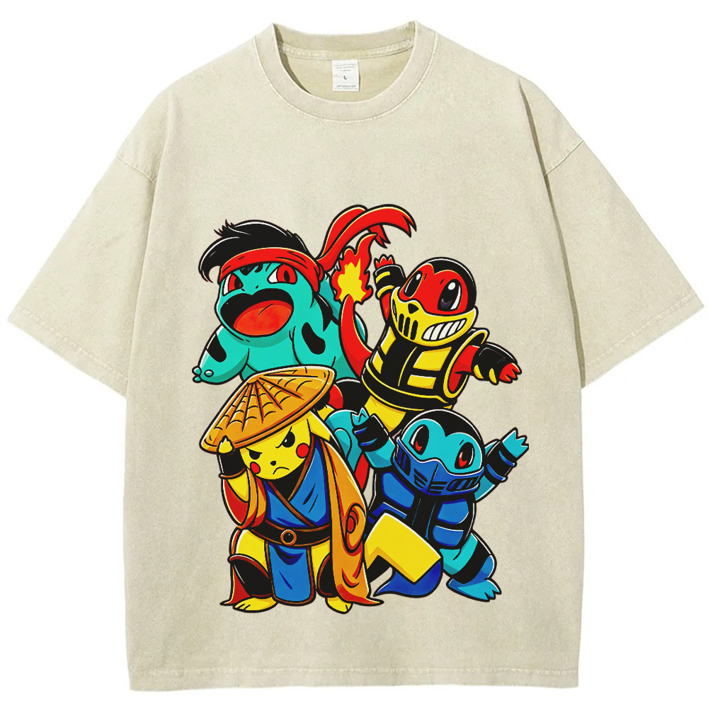 Martial‑Arts Starter Pokemon Squad Cartoon Tee | Pokemon Anime