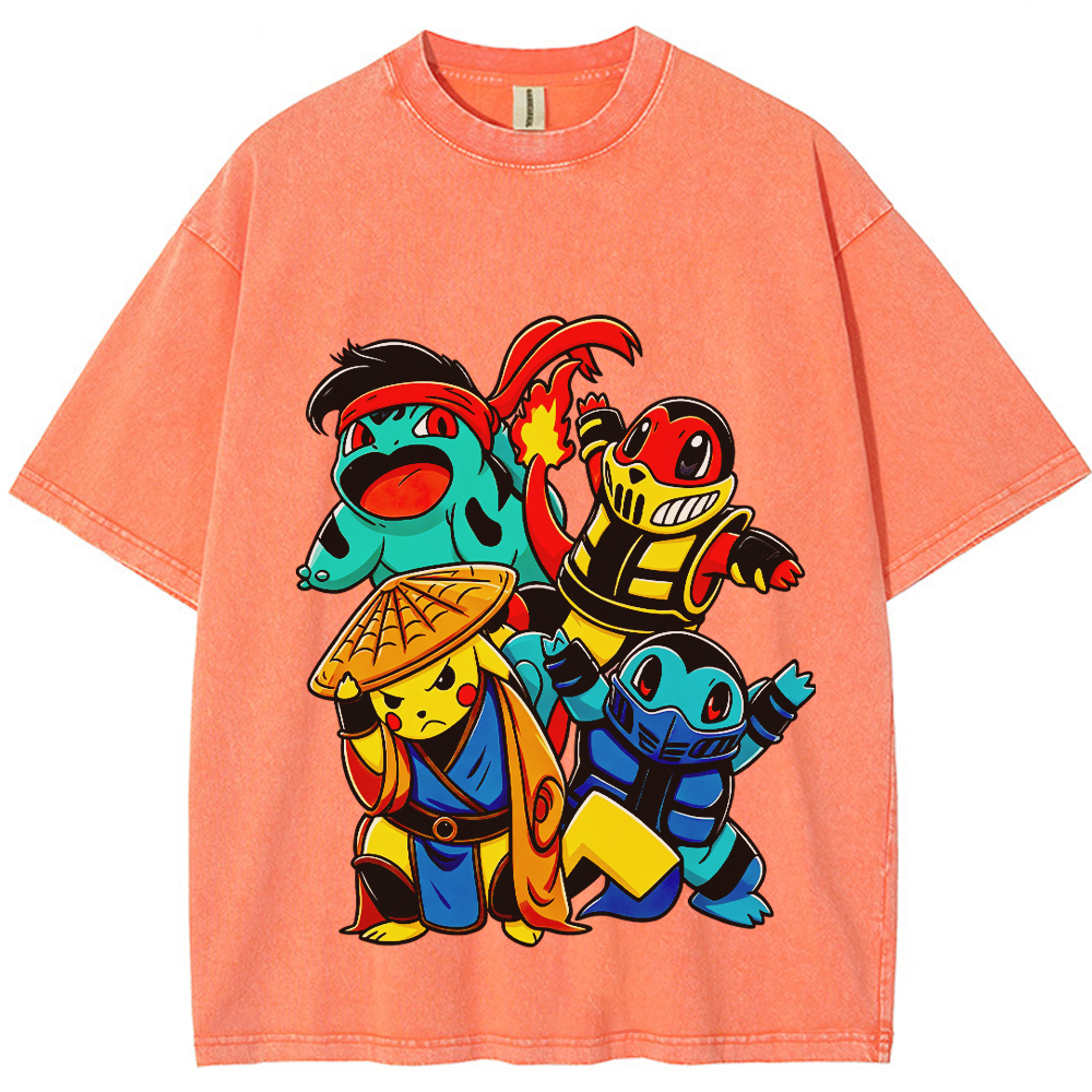 Martial‑Arts Starter Pokemon Squad Cartoon Tee | Pokemon Anime