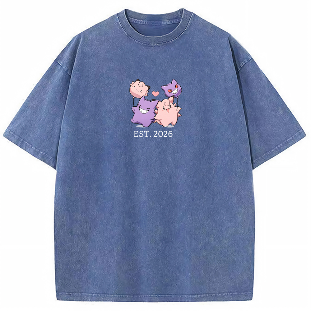 Cute Couple Tone Clefairy Gengar Heart Vintage Washed T-Shirt