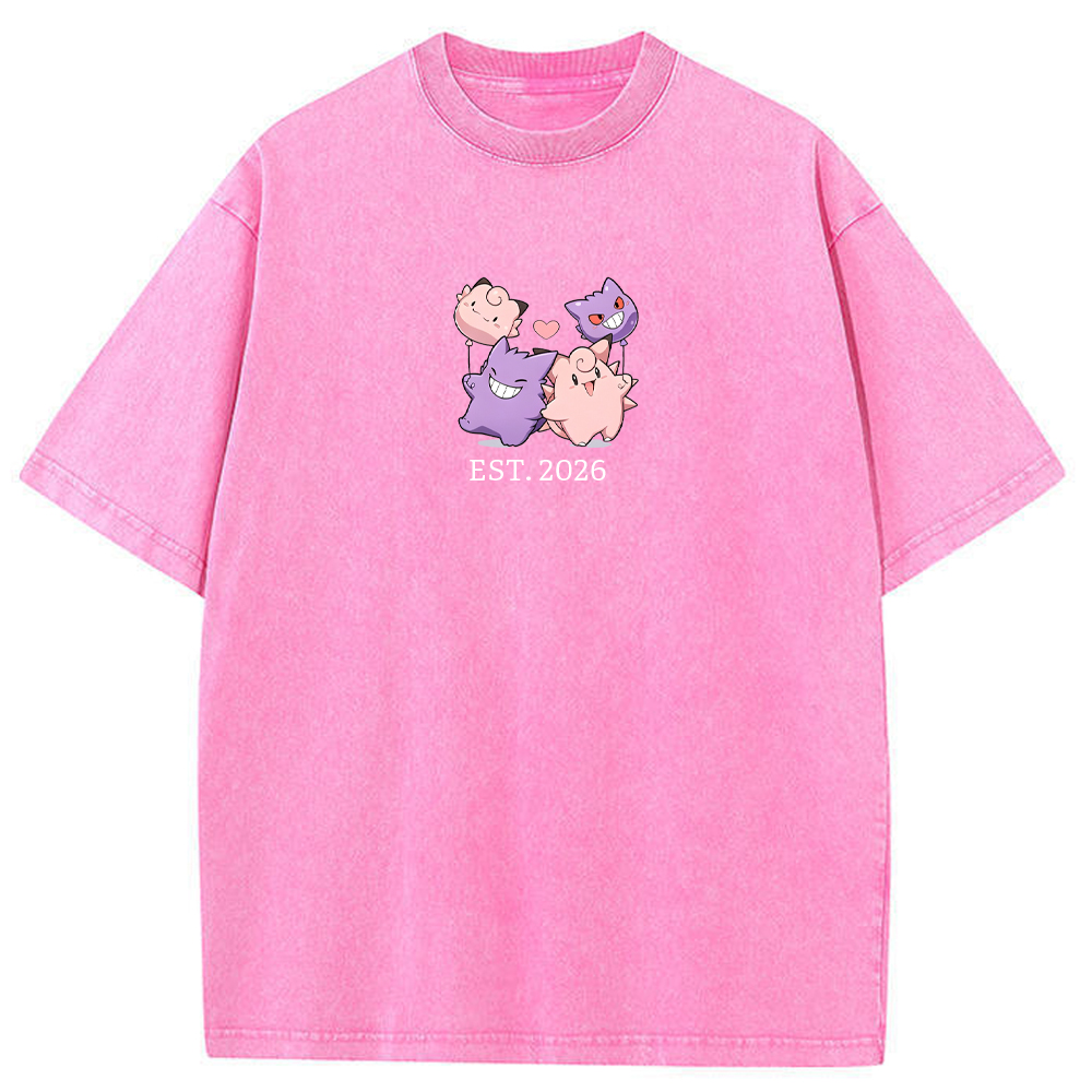Cute Couple Tone Clefairy Gengar Heart Vintage Washed T-Shirt