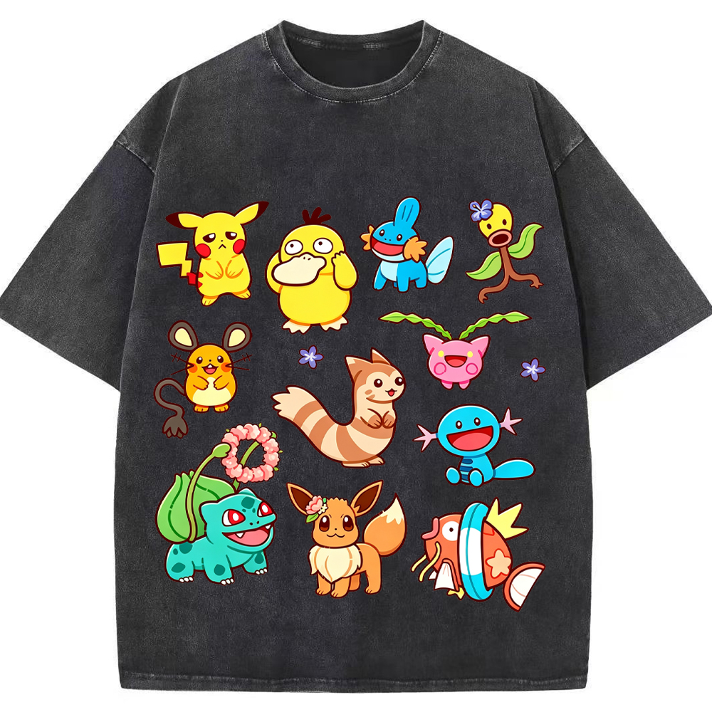 Classic Mixed Pokemon Starter Cartoon Tee | Pokemon Anime