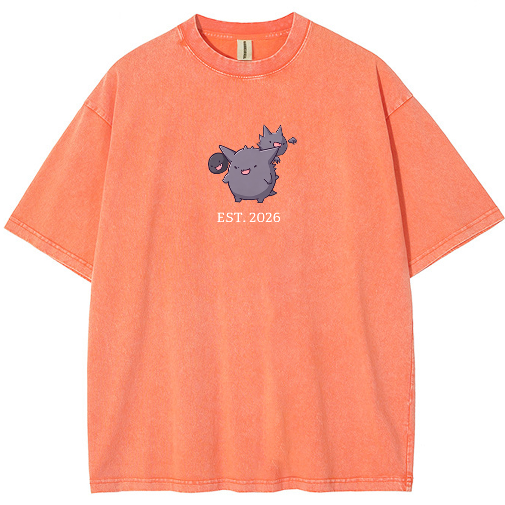 Cute Parent & Kid Gastly Haunter Gengar Cartoon Vintage Washed T-Shirt
