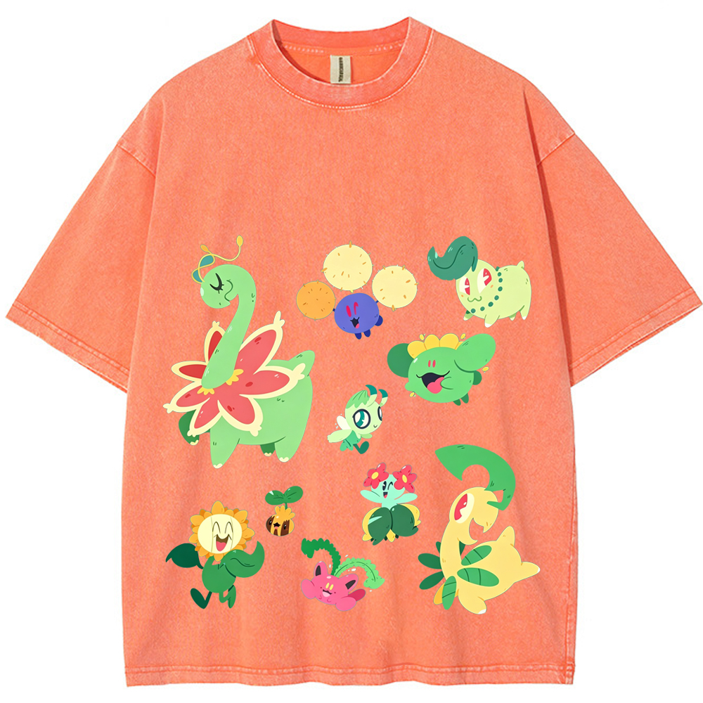 Grass Type Pokemon Collection Cartoon Tee | Pokemon Anime