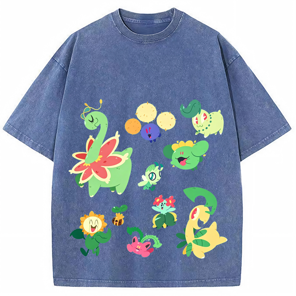 Grass Type Pokemon Collection Cartoon Tee | Pokemon Anime