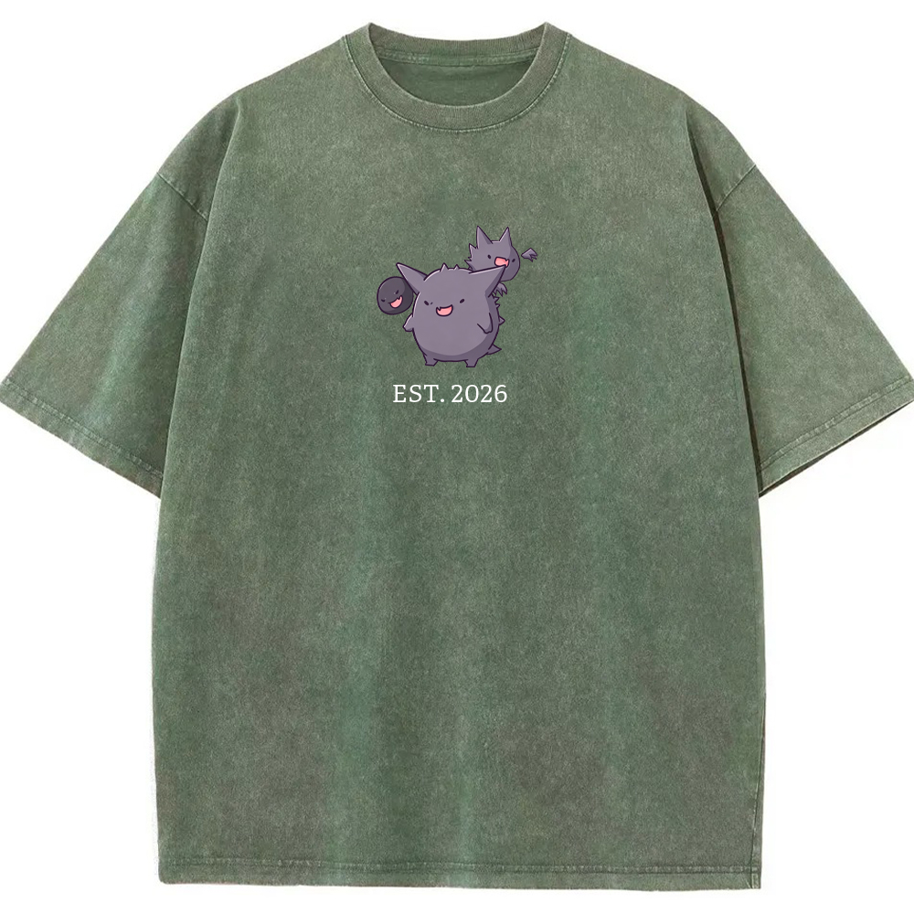 Cute Parent & Kid Gastly Haunter Gengar Cartoon Vintage Washed T-Shirt