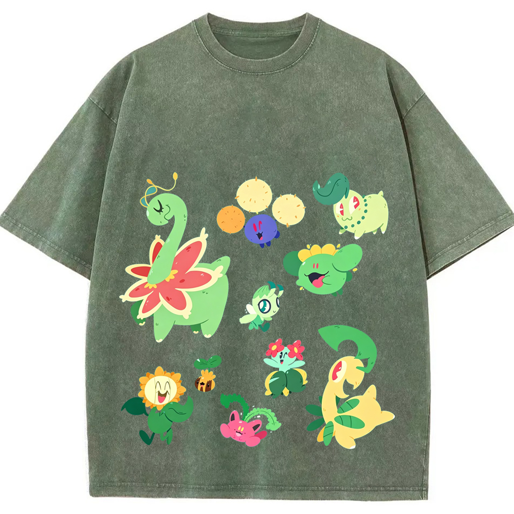 Grass Type Pokemon Collection Cartoon Tee | Pokemon Anime