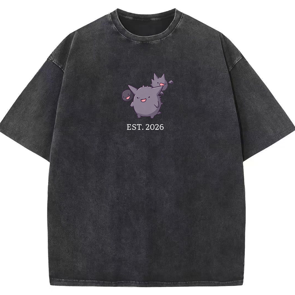 Cute Parent & Kid Gastly Haunter Gengar Cartoon Vintage Washed T-Shirt