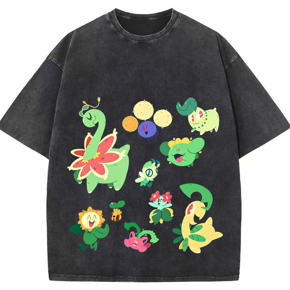 Grass Type Pokemon Collection Cartoon Tee | Pokemon Anime