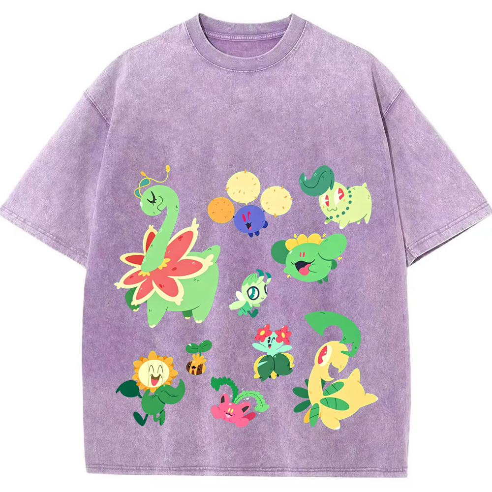 Grass Type Pokemon Collection Cartoon Tee | Pokemon Anime