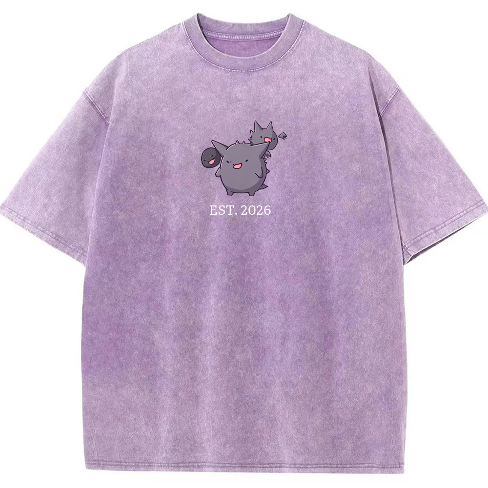 Cute Parent & Kid Gastly Haunter Gengar Cartoon Vintage Washed T-Shirt