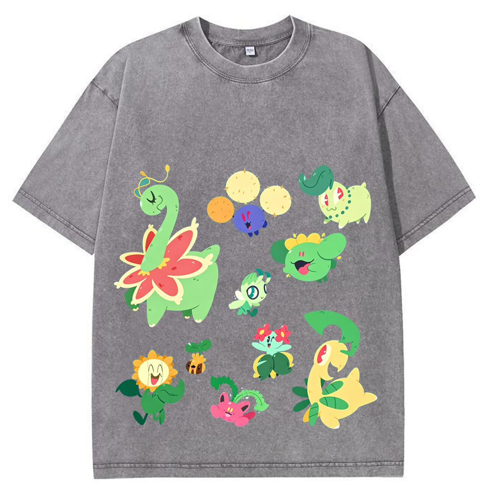 Grass Type Pokemon Collection Cartoon Tee | Pokemon Anime
