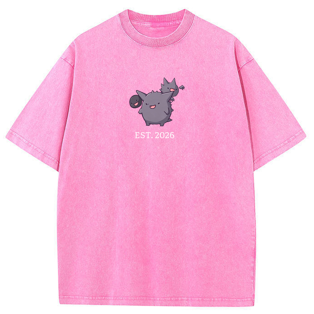 Cute Parent & Kid Gastly Haunter Gengar Cartoon Vintage Washed T-Shirt