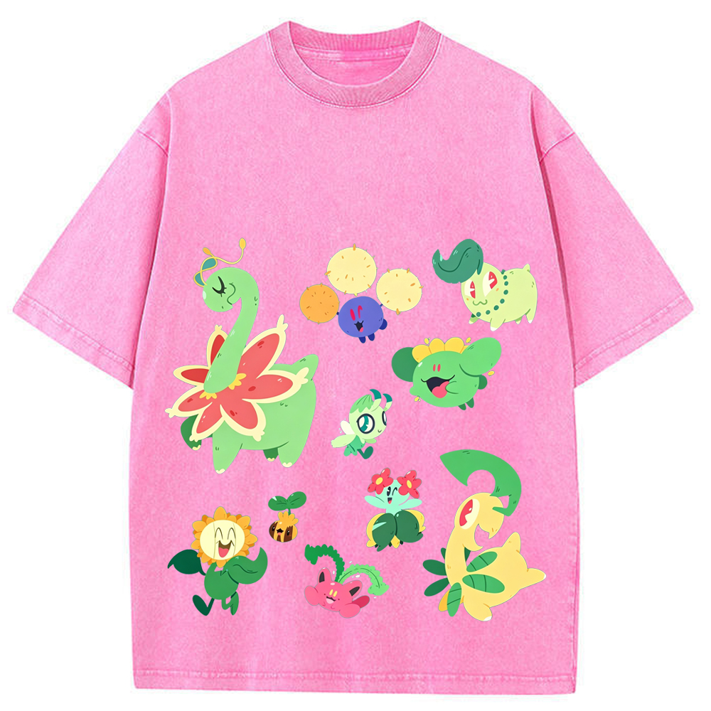 Grass Type Pokemon Collection Cartoon Tee | Pokemon Anime