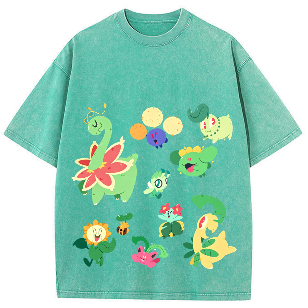 Grass Type Pokemon Collection Cartoon Tee | Pokemon Anime