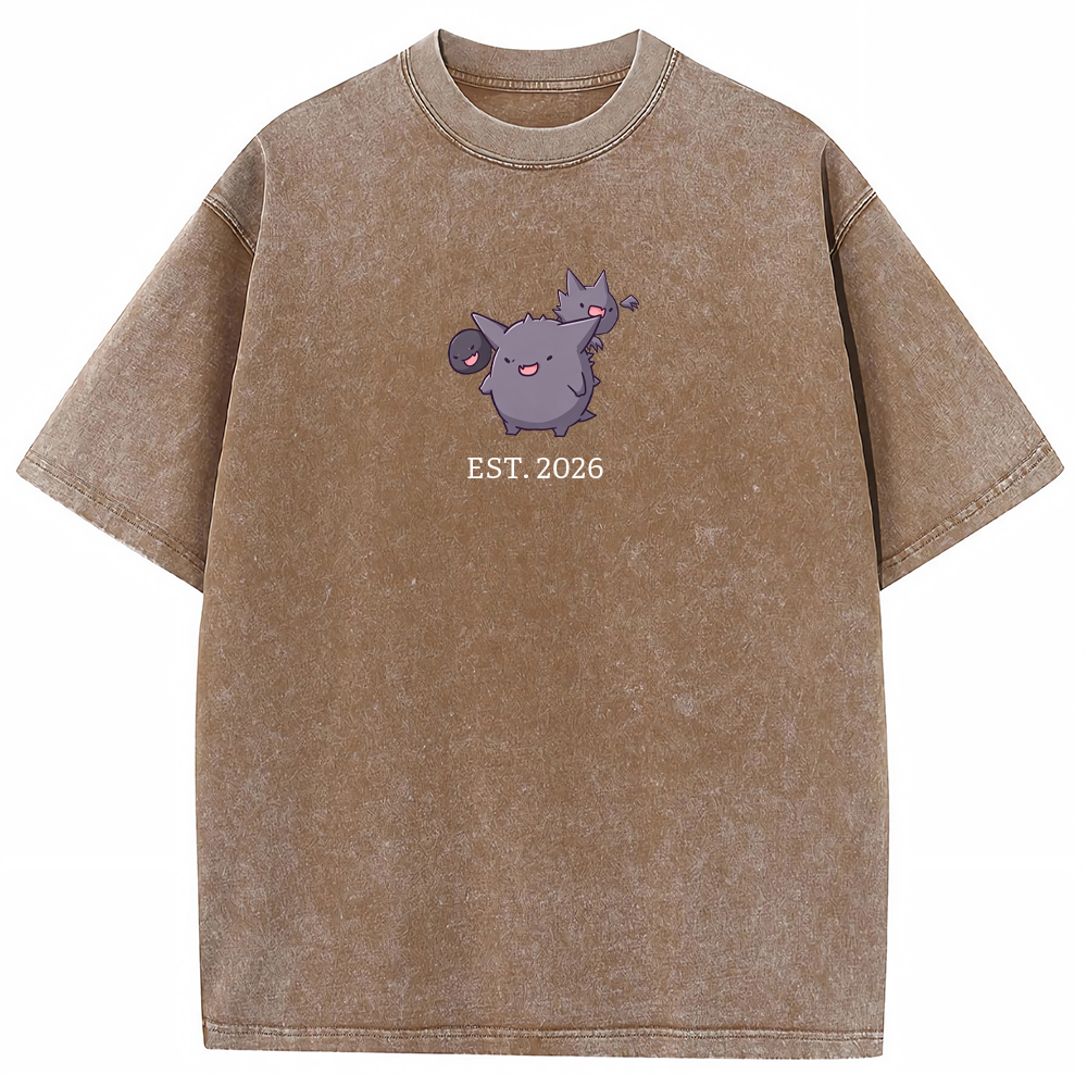 Cute Parent & Kid Gastly Haunter Gengar Cartoon Vintage Washed T-Shirt