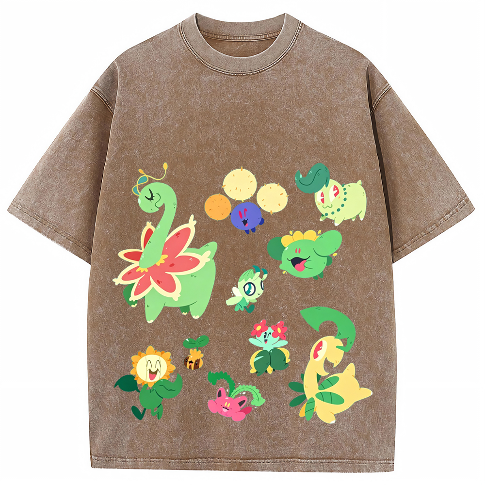 Grass Type Pokemon Collection Cartoon Tee | Pokemon Anime