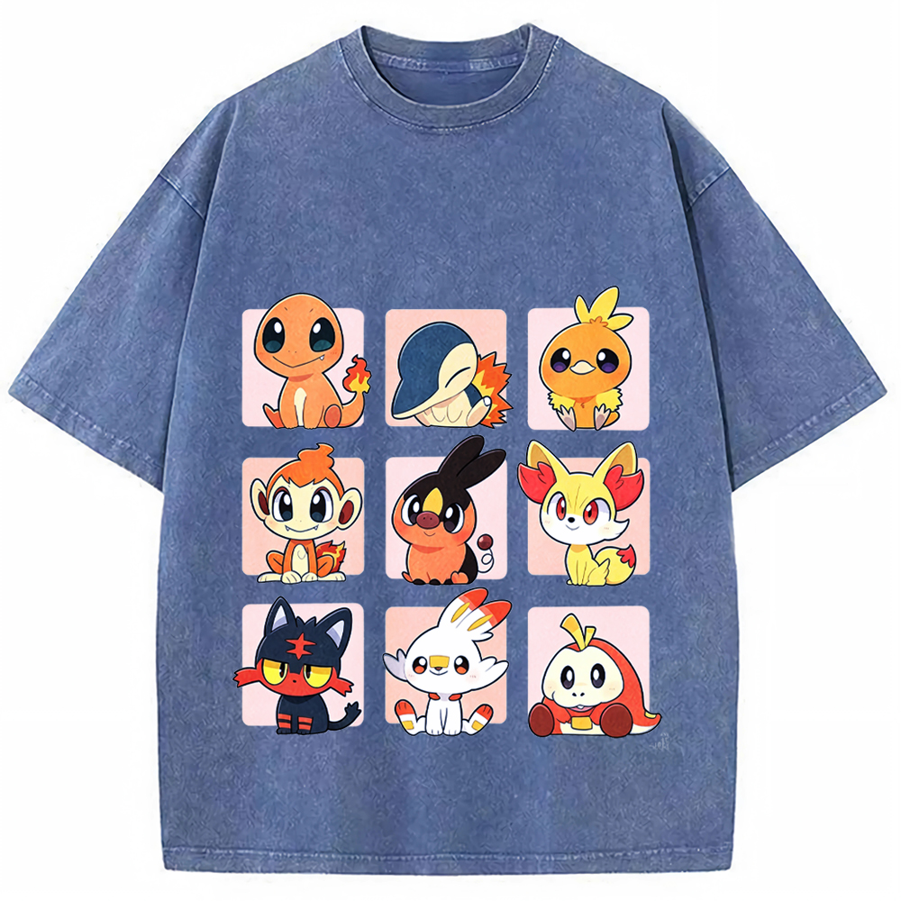 Grid Frame Fire Starters Cartoon Tee | Pokemon Anime