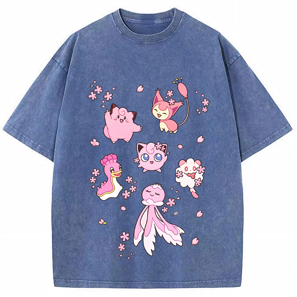 Cherry Blossom Pink Pokemon Group Cartoon Tee | Pokemon Anime