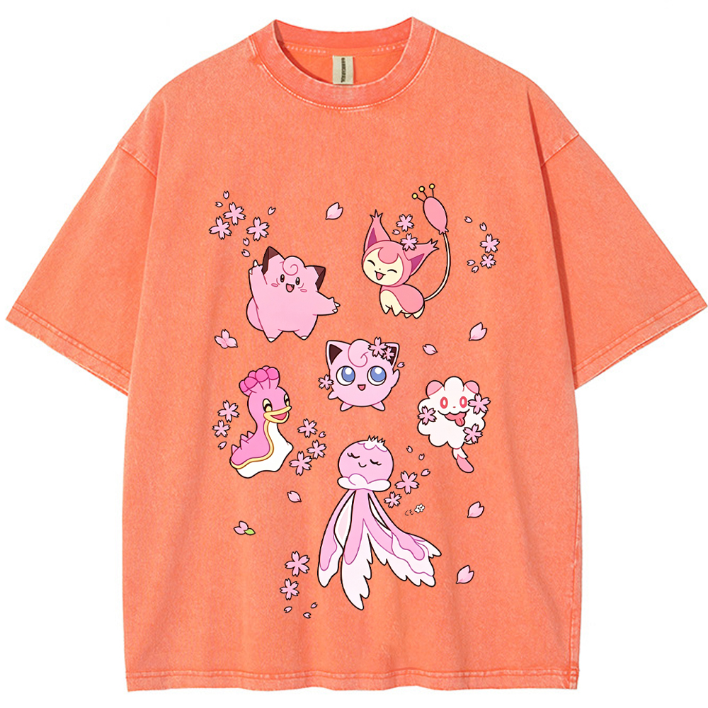 Cherry Blossom Pink Pokemon Group Cartoon Tee | Pokemon Anime