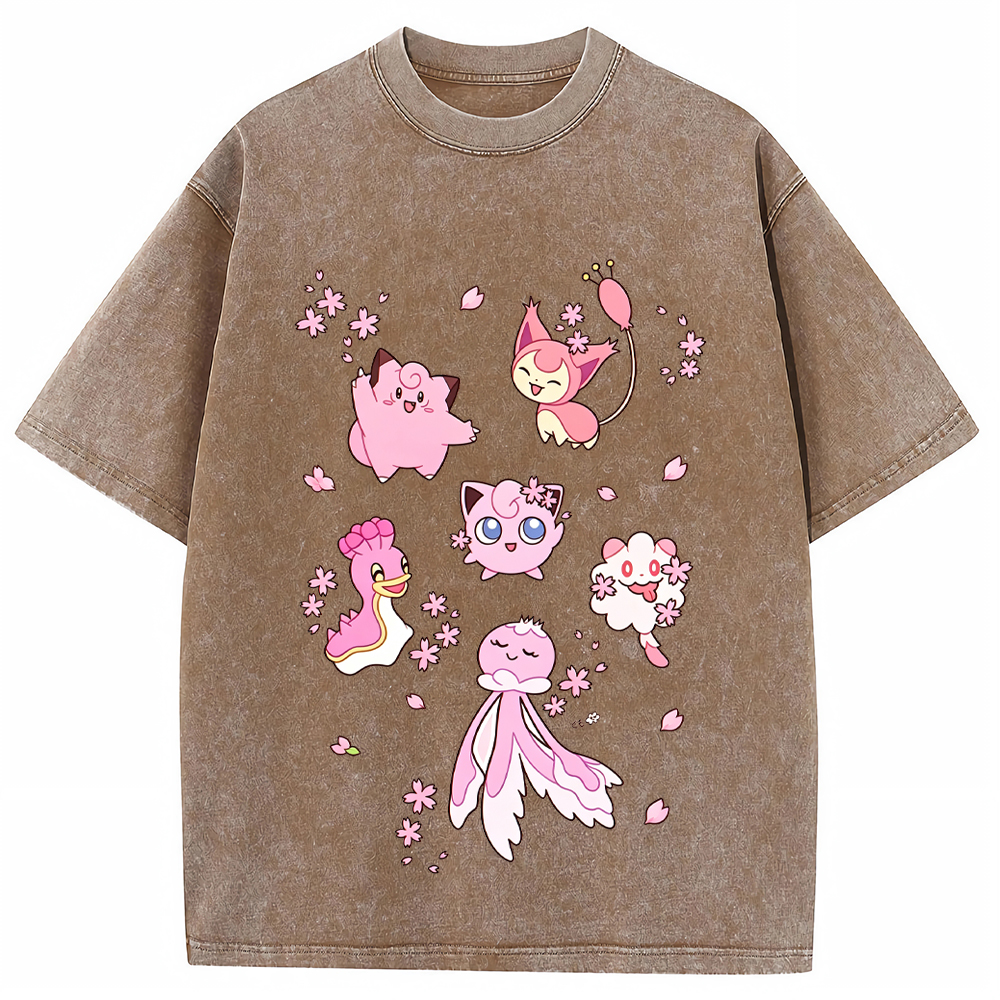 Cherry Blossom Pink Pokemon Group Cartoon Tee | Pokemon Anime