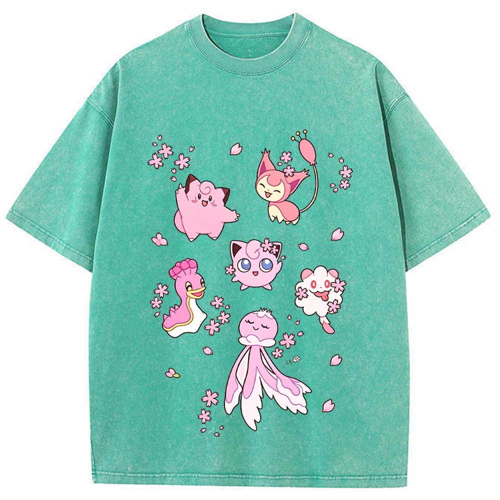 Cherry Blossom Pink Pokemon Group Cartoon Tee | Pokemon Anime