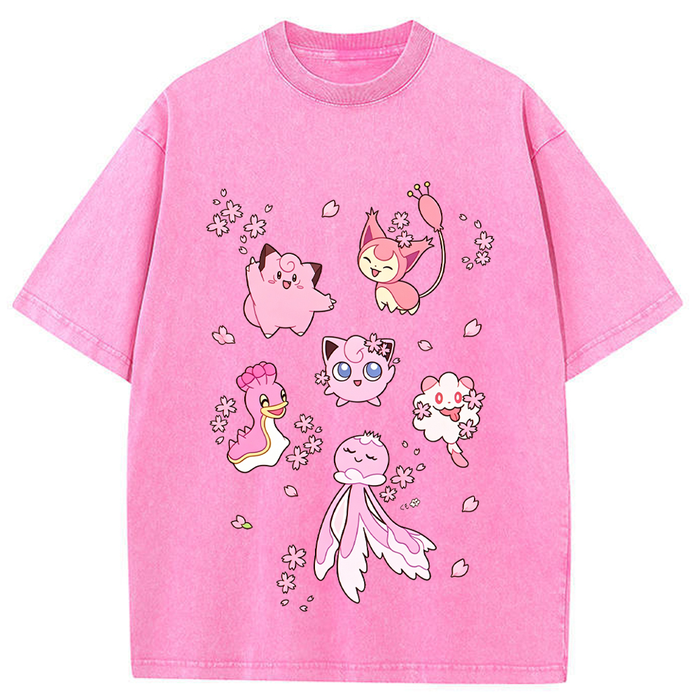 Cherry Blossom Pink Pokemon Group Cartoon Tee | Pokemon Anime