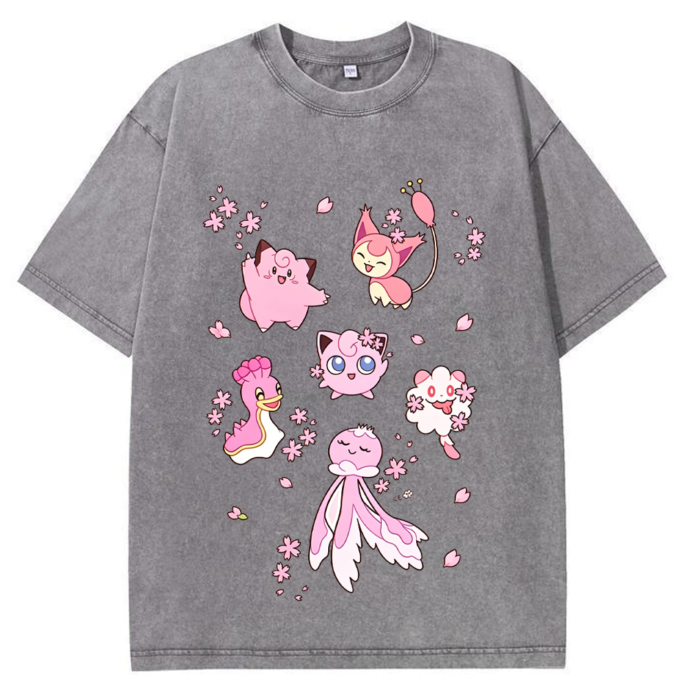 Cherry Blossom Pink Pokemon Group Cartoon Tee | Pokemon Anime