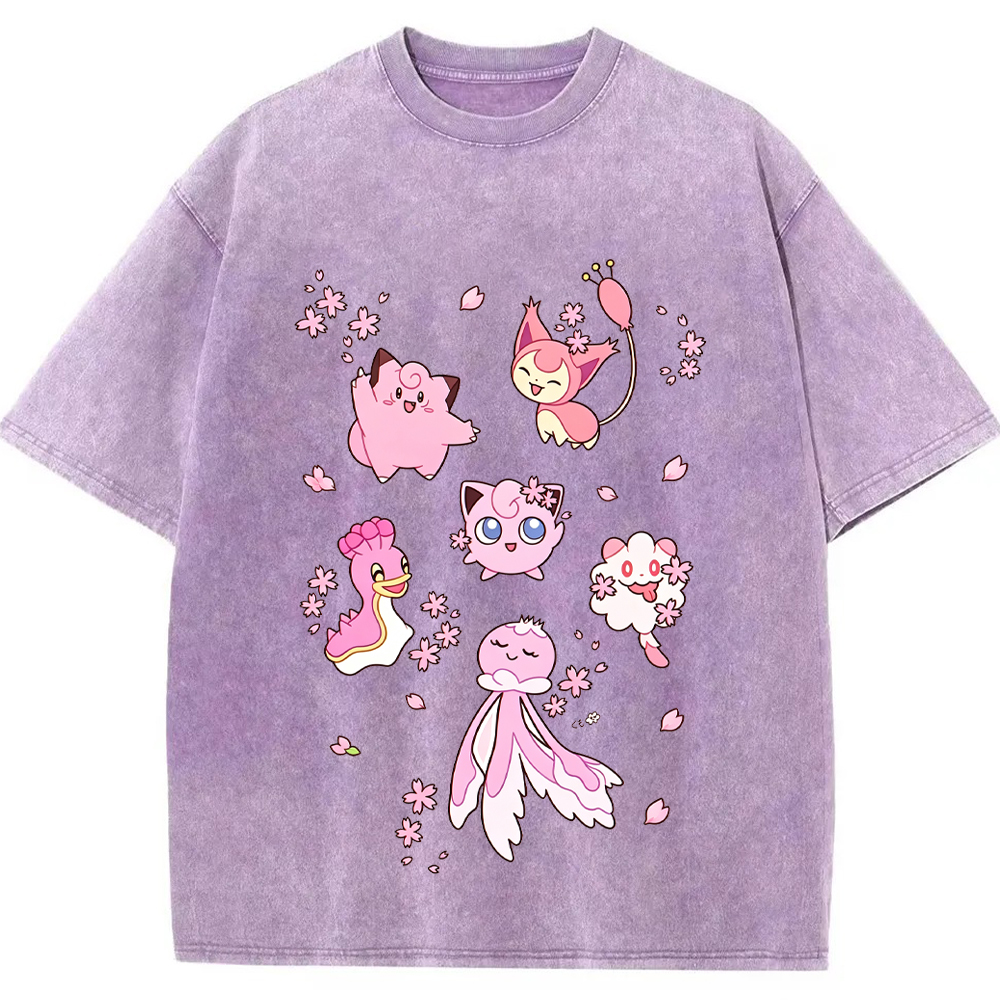 Cherry Blossom Pink Pokemon Group Cartoon Tee | Pokemon Anime
