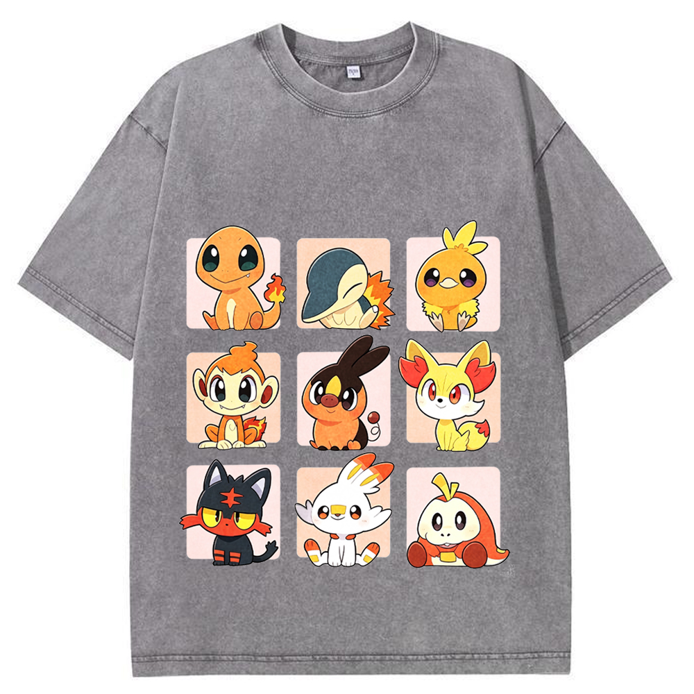 Grid Frame Fire Starters Cartoon Tee | Pokemon Anime