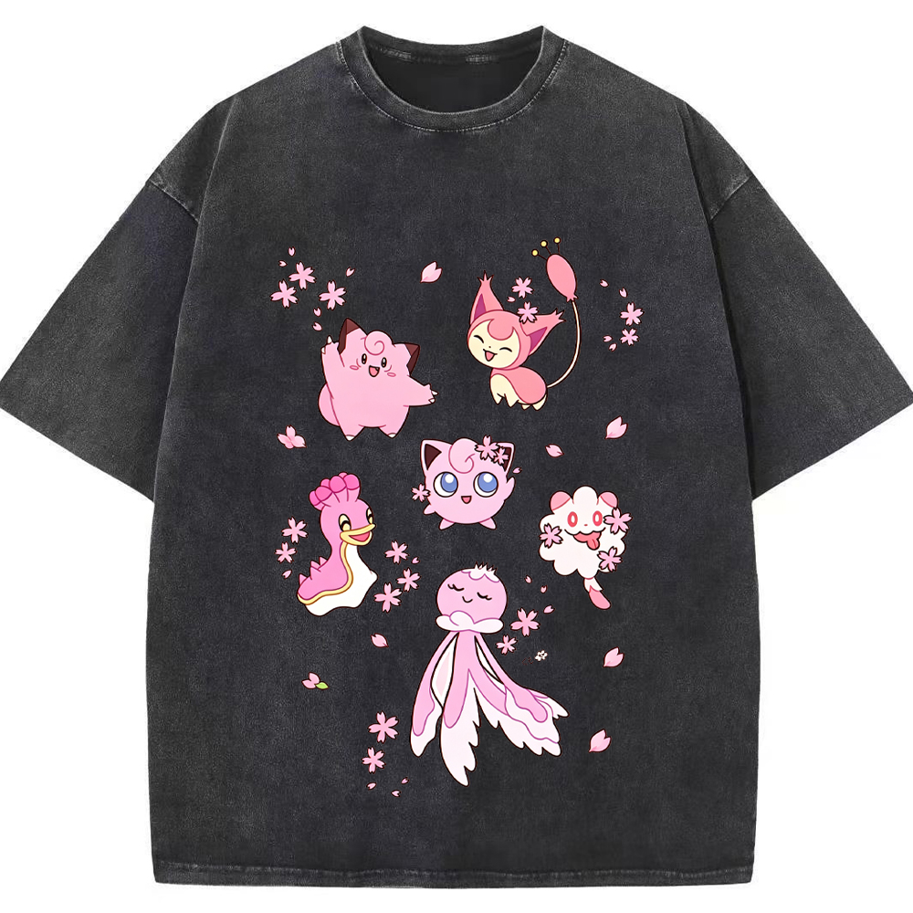 Cherry Blossom Pink Pokemon Group Cartoon Tee | Pokemon Anime