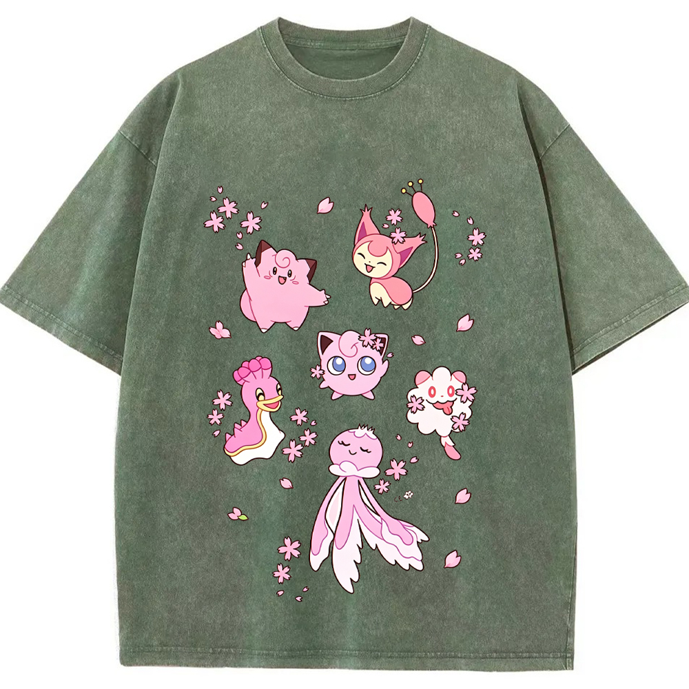 Cherry Blossom Pink Pokemon Group Cartoon Tee | Pokemon Anime