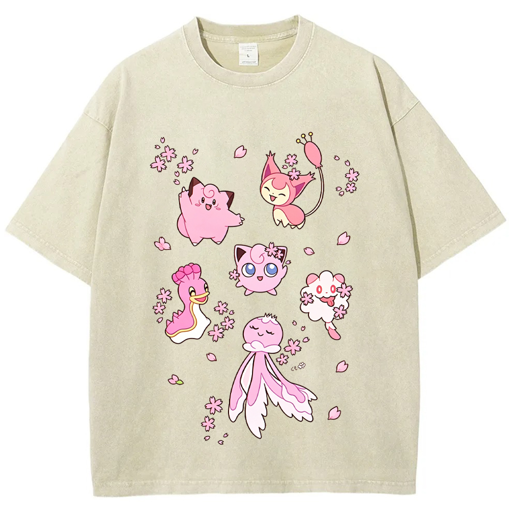 Cherry Blossom Pink Pokemon Group Cartoon Tee | Pokemon Anime
