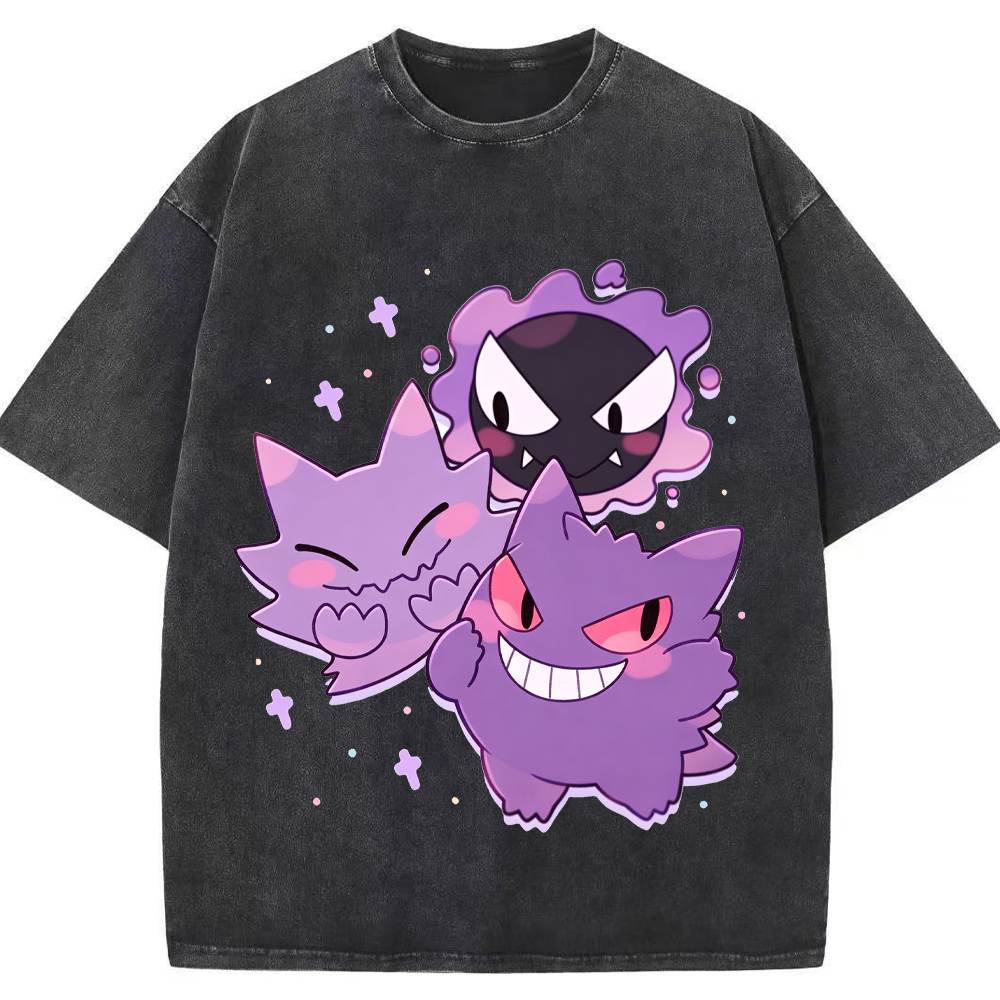 Soft Pastel Gastly Haunter Gengar Group Cartoon Tee | Pokemon Anime