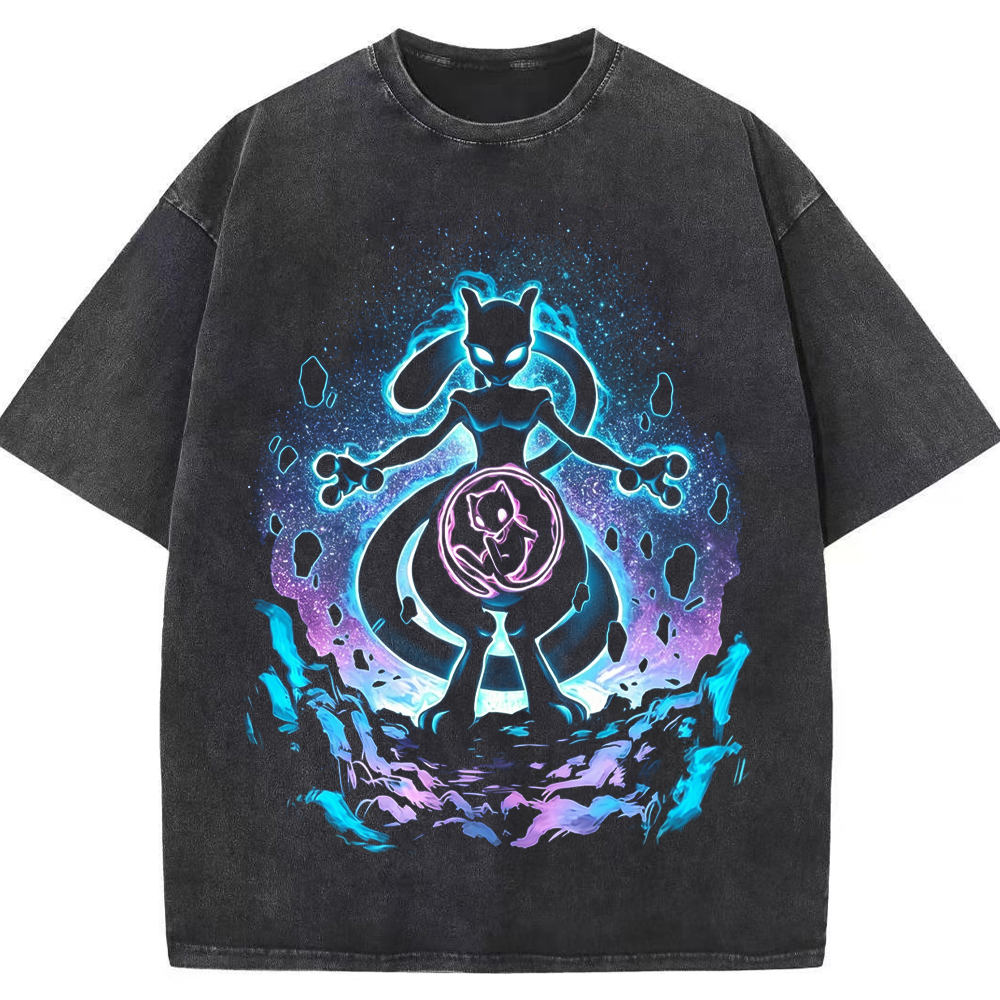 Cosmic Mewtwo Galaxy Neon Vintage Tee | Pokemon Anime