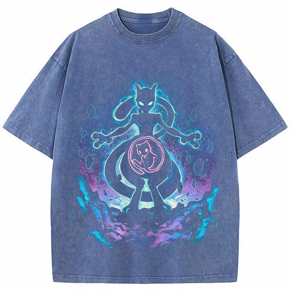 Cosmic Mewtwo Galaxy Neon Vintage Tee | Pokemon Anime