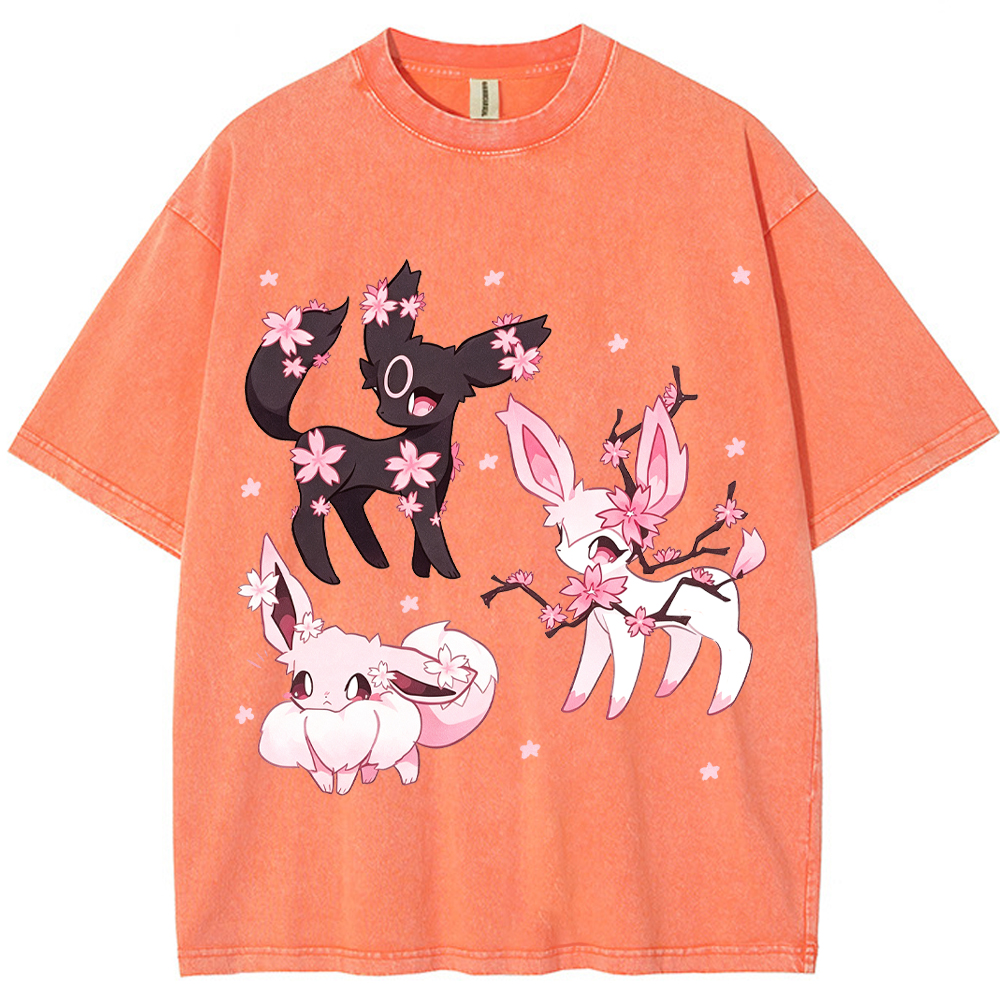 Cherry Blossom Eeveelutions Cartoon Tee | Pokemon Anime